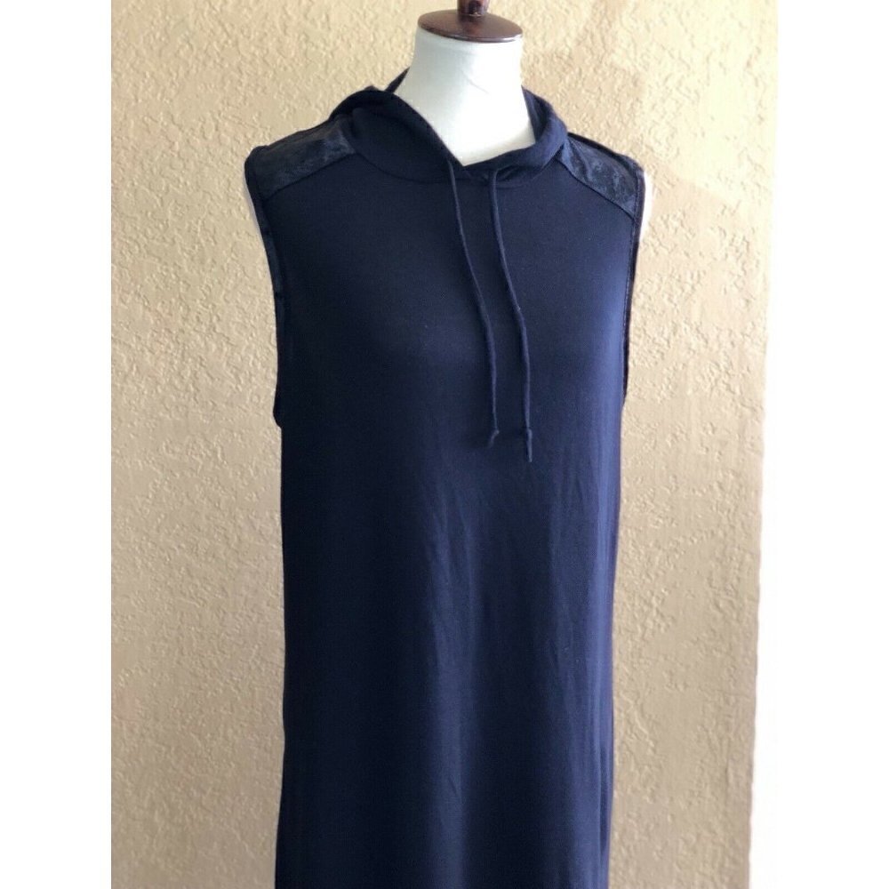 New Bobeau Black Active Cover Up Womens Size XS Velour Trim Hooded Dress - Picture 5 of 11